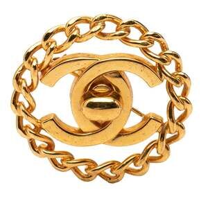 CHANEL Vintage Gold Logo Brooch